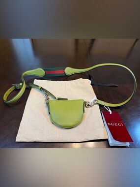 New Authentic Gucci Logo Nano Green Leather Crossbody Shoulder Bag
